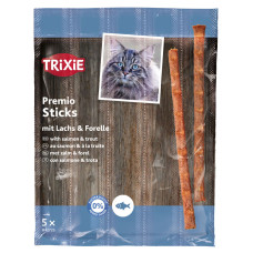 Gardumi kaķiem : Trixie Premio Quadro Sticks anti hairball, ar lasi un foreli, 5*5 g