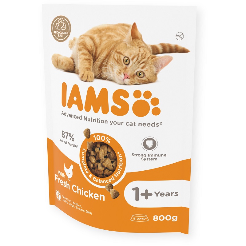 Sausā barība kaķiem : IAMS CAT ADULT CHICKEN 800gr