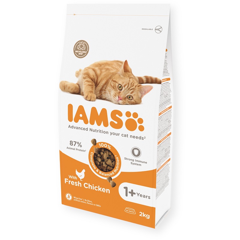 Sausā barība kaķiem : IAMS CAT ADULT CHICKEN 2kg