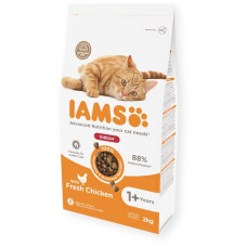 Sausā barība ar vistas gaļu pieaugušiem telpās dzīvojošiem kaķiem - IAMS CAT ADULT INDOOR CHICKEN 2KG