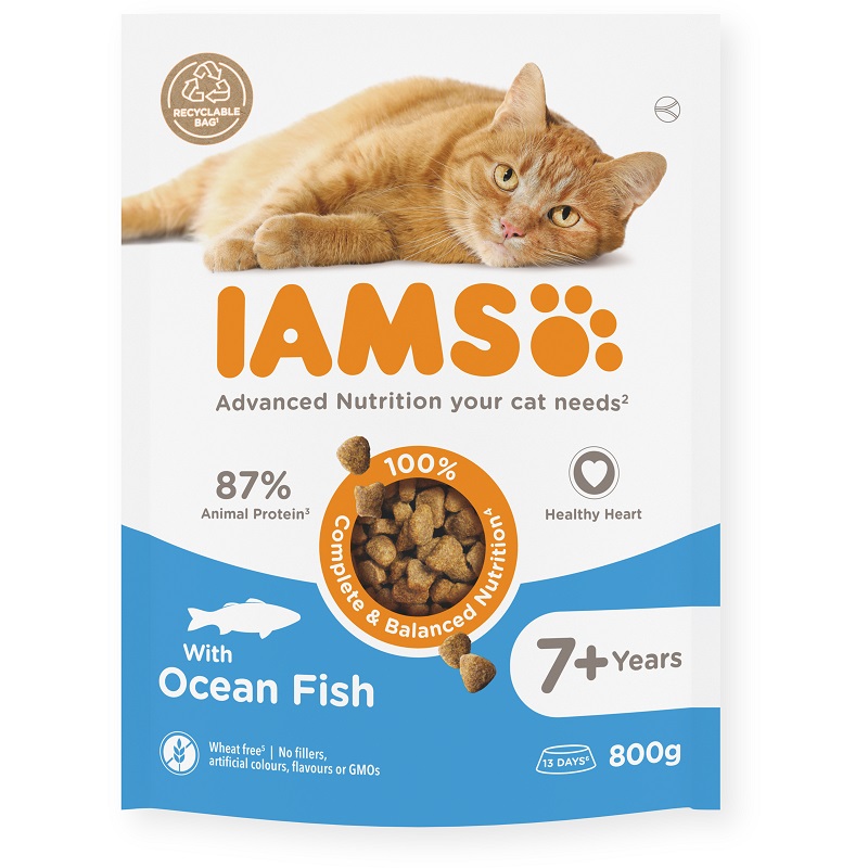 Sausā barība ar okeāna zivi kaķiem - IAMS CAT SENIOR OCEAN FISH 800gr