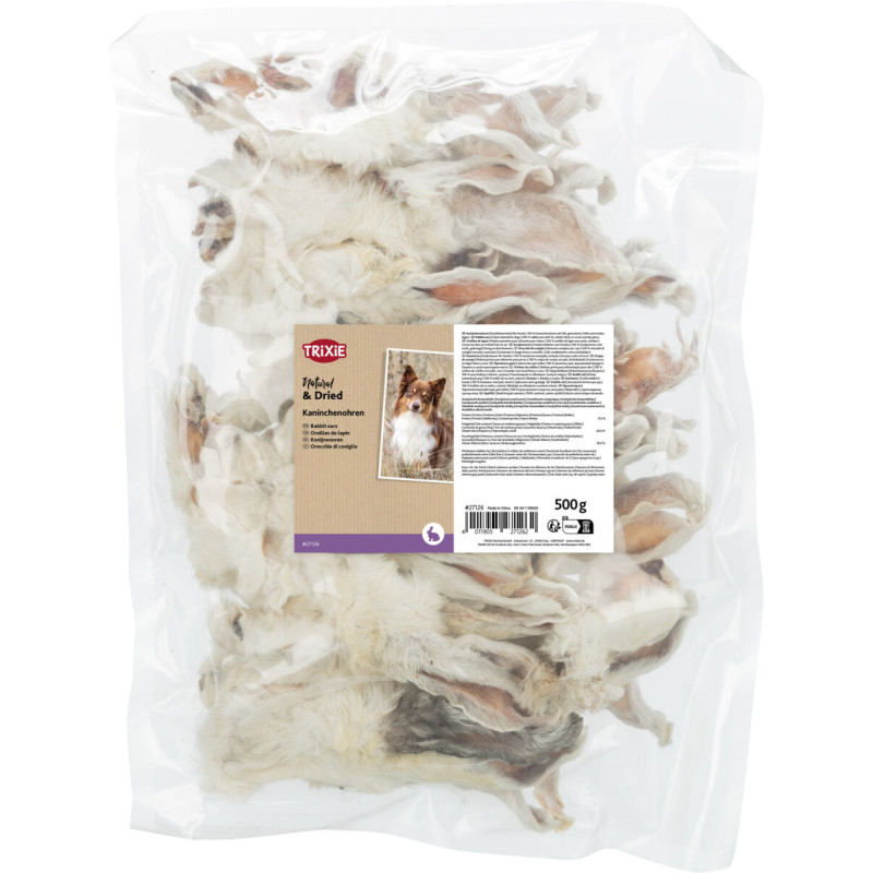 Gardums suņiem - Trixie Rabbit ears with fur, 500 g., 12 gab.