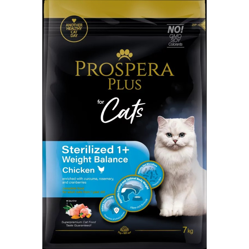 Barība kaķiem – Prospera Plus Sterilized 1+ Chicken Weight Balance, 7 kg
