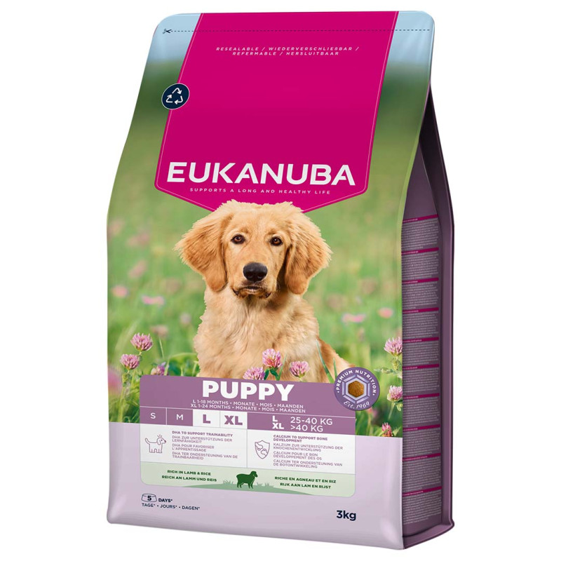 Sausa barība kucēniem - Eukanuba Puppy and Junior, LARGE, Lamb and Rice, 3 kg