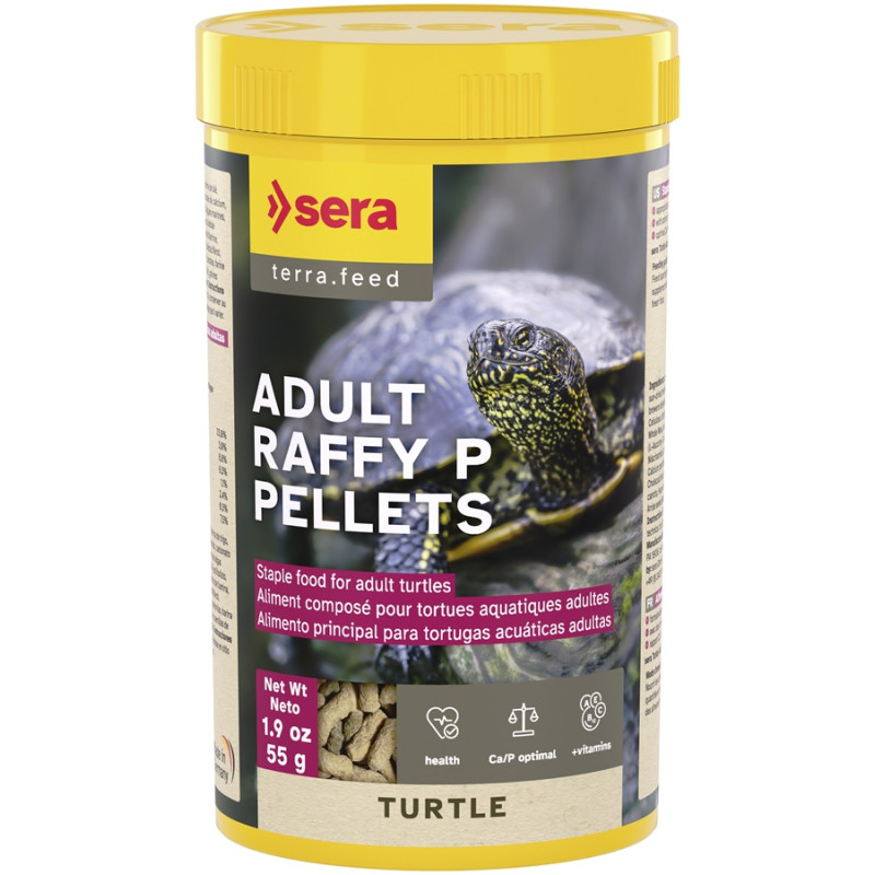 Pilnvērtīga barība ūdens bruņurupučiem - Sera Turtle Adult Raffy P Pellets, 250ml. 55 g