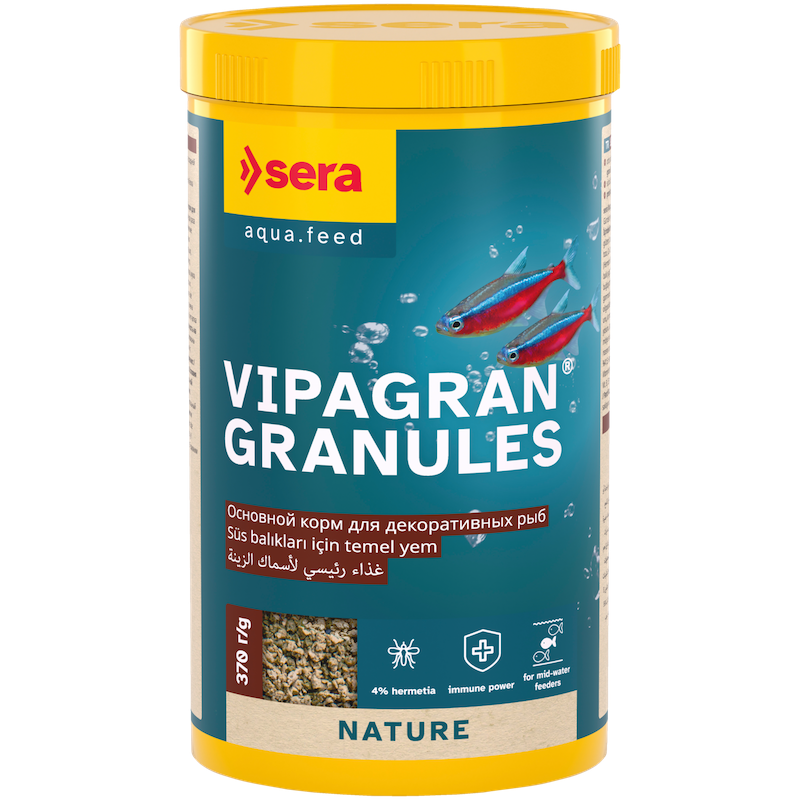 Peldoša, mīksta granulu barība dekoratīvajām zivīm - Sera Vipagran Granules 1.000ml (370g)