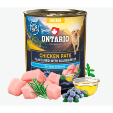 Konservi suņiem – Ontario Adult Chicken Pate Flavoured with Blueberries, 800 g