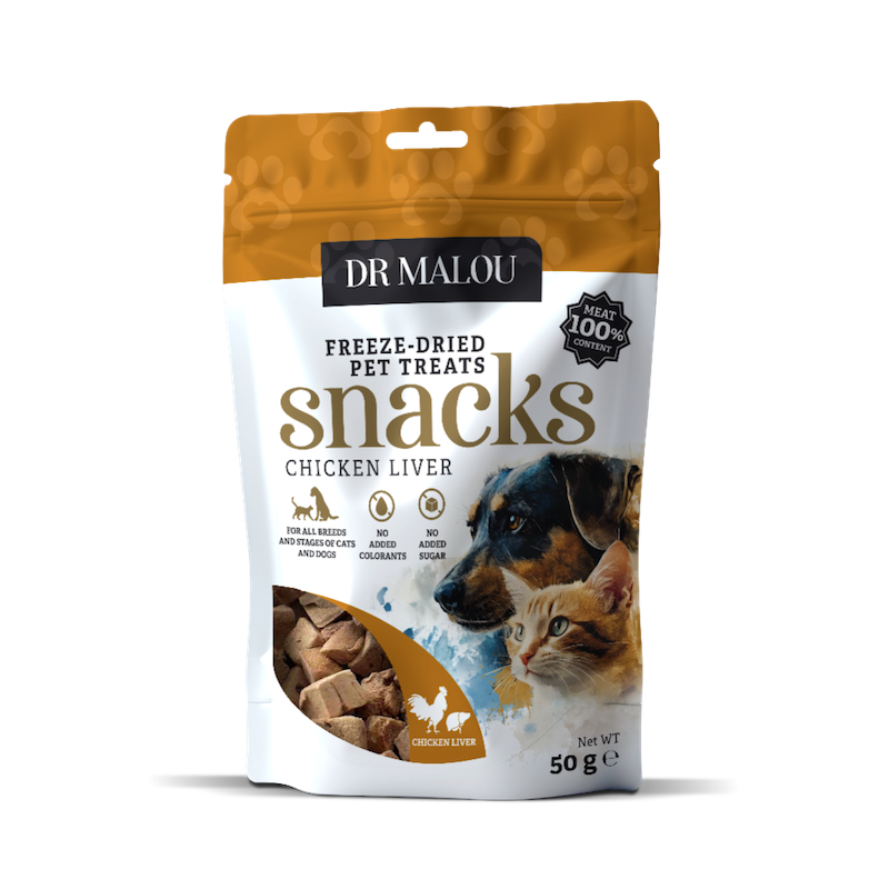 Gardumi suņiem un kaķiem - DR Malou, Freeze-dried chicken liver for dogs and cats 50g