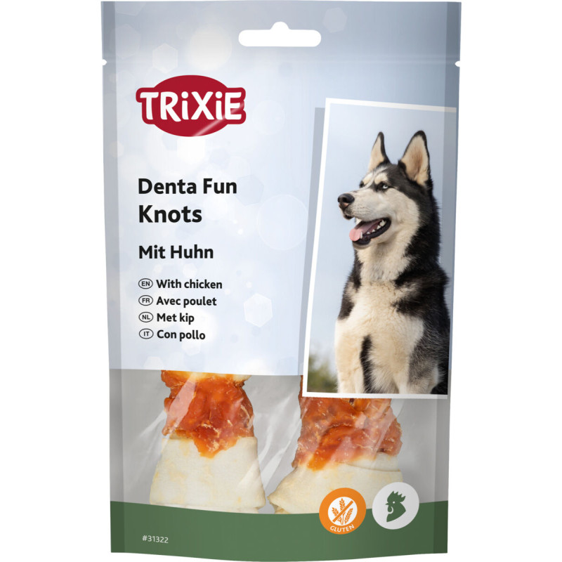 Gardums suņiem - Trixie Knotted Chewing Bones with Chicken 11cm, 2gab. 70g