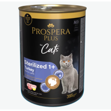 Konservi kaķiem – Prospera Plus Cat Meat Paté Sterilized 1+, Turkey with Lamb, 395 g