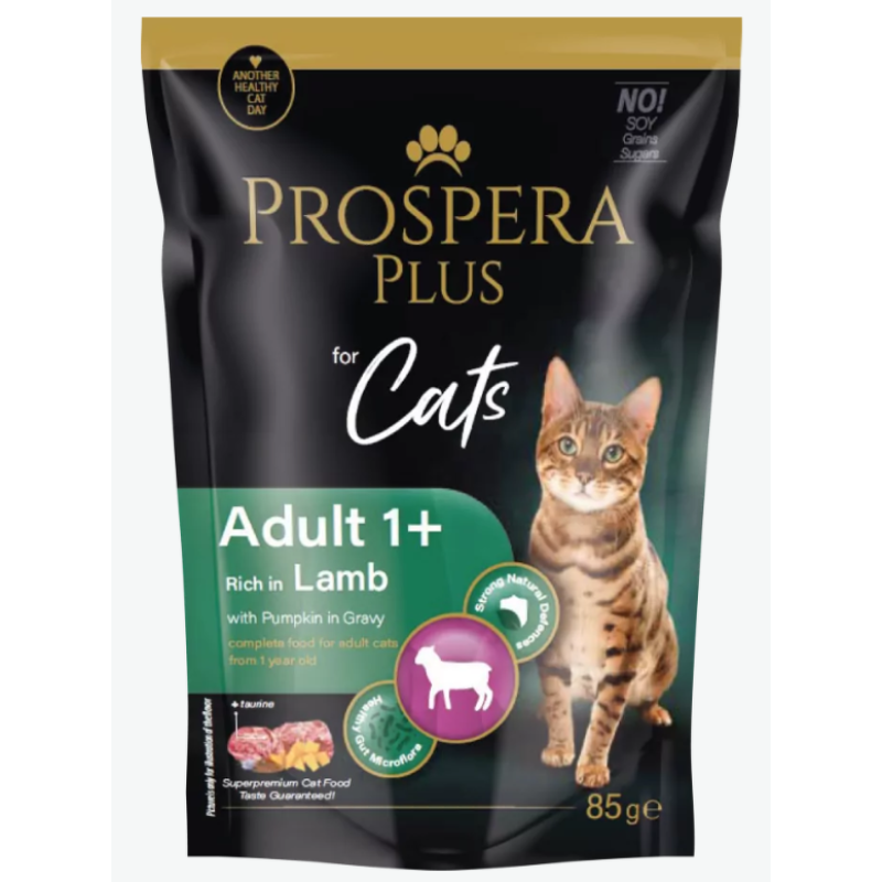 Konservi kaķiem - Prospera Plus, Cat Pouch Adult 1+, Lamb and Pumpkins, 85 g