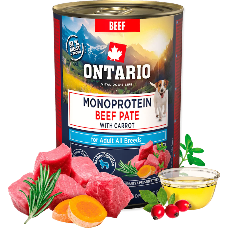 Konservi suņiem - Ontario Adult Monoprotein Beef Pate with Carrots 400g