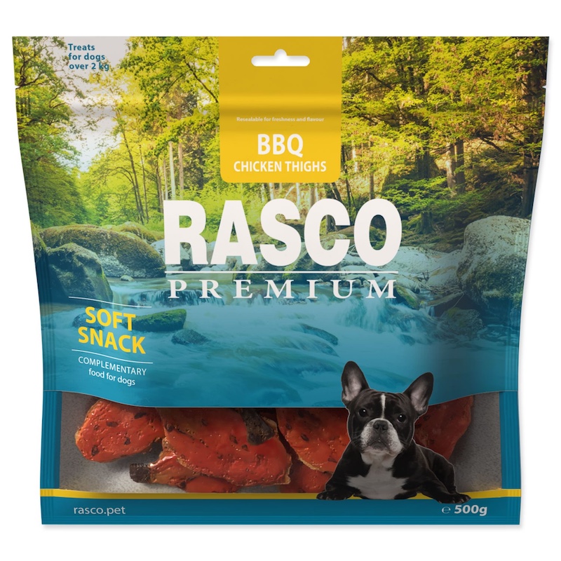 Gardums suņiem – Rasco Premium, Soft Snack, BBQ Chicken Thighs, 500 g