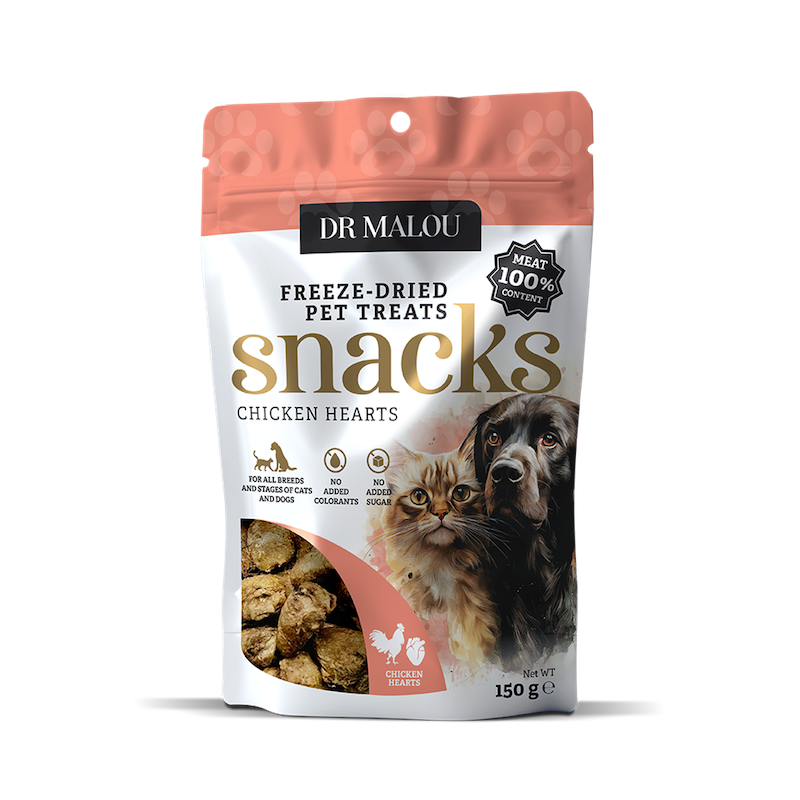 Gardumi suņiem un kaķiem - DR Malou, Freeze-dried hearts for dogs and cats 100% chicken he