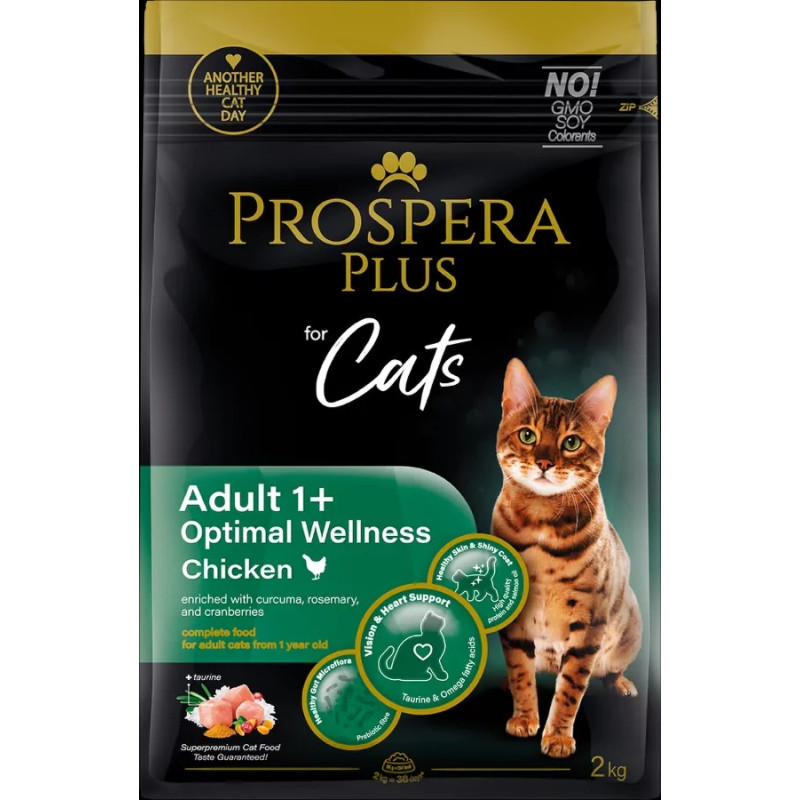 Barība kaķiem – Prospera Plus Adult 1+ Chicken Optimal Wellness, 2 kg