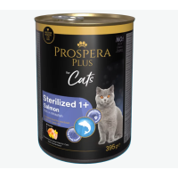 Konservi kaķiem – Prospera Plus Cat, Meat Paté Sterilized 1+, Salmon with Whitefish, 395 g