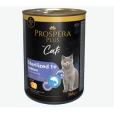 Konservi kaķiem – Prospera Plus Cat, Meat Paté Sterilized 1+, Salmon with Whitefish, 395 g
