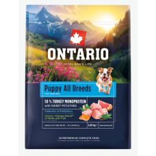 Barība kucēniem – Ontario Puppy and Junior All Breeds, Monoprotein, Turkey and Sweet Potat