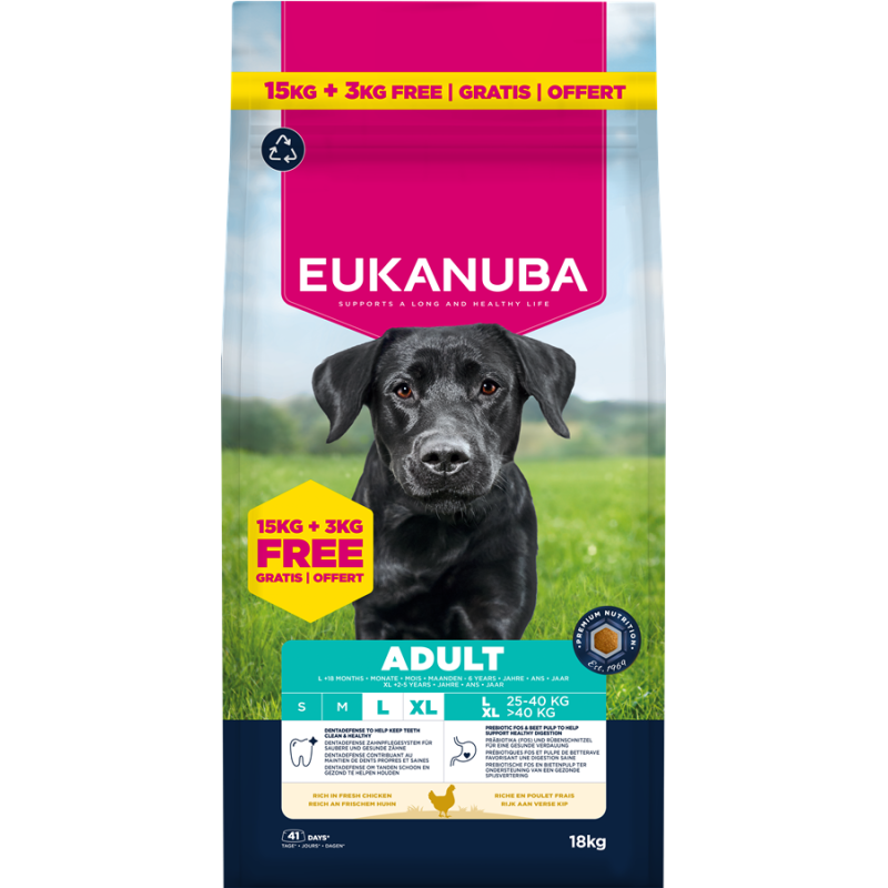 Корм для собак – Eukanuba Adult Large Chicken, 15+3 kg