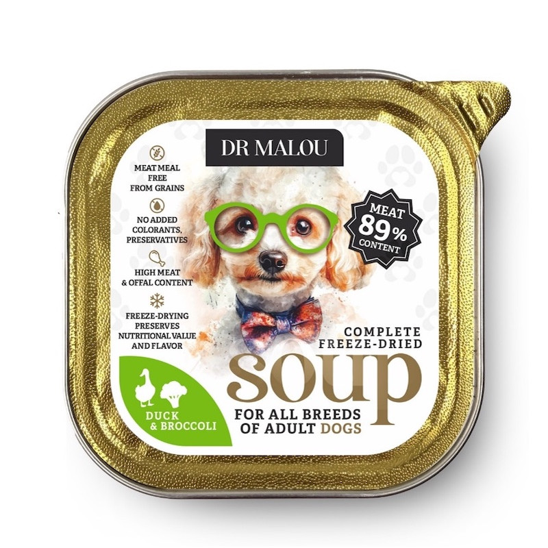 Суп для собак - DR Malou, Freeze-dried soup for dogs, duck with broccoli 12g¶