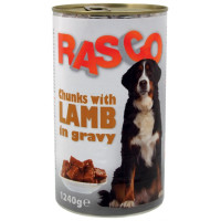 Rasco Dog Can lamb pieces in sauce 1240g. Konservēta barība ar jēra gaļas gabaliņiem mērcē
