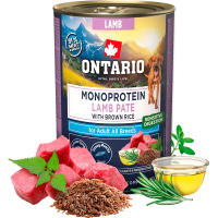 Konservi suņiem - Ontario Adult Monoprotein Lamb Pate with Brown Rice 400g