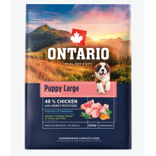 Barība kucēniem – Ontario Puppy and Junior Large, Chicken and Sweet Potatoes, 2,25 kg