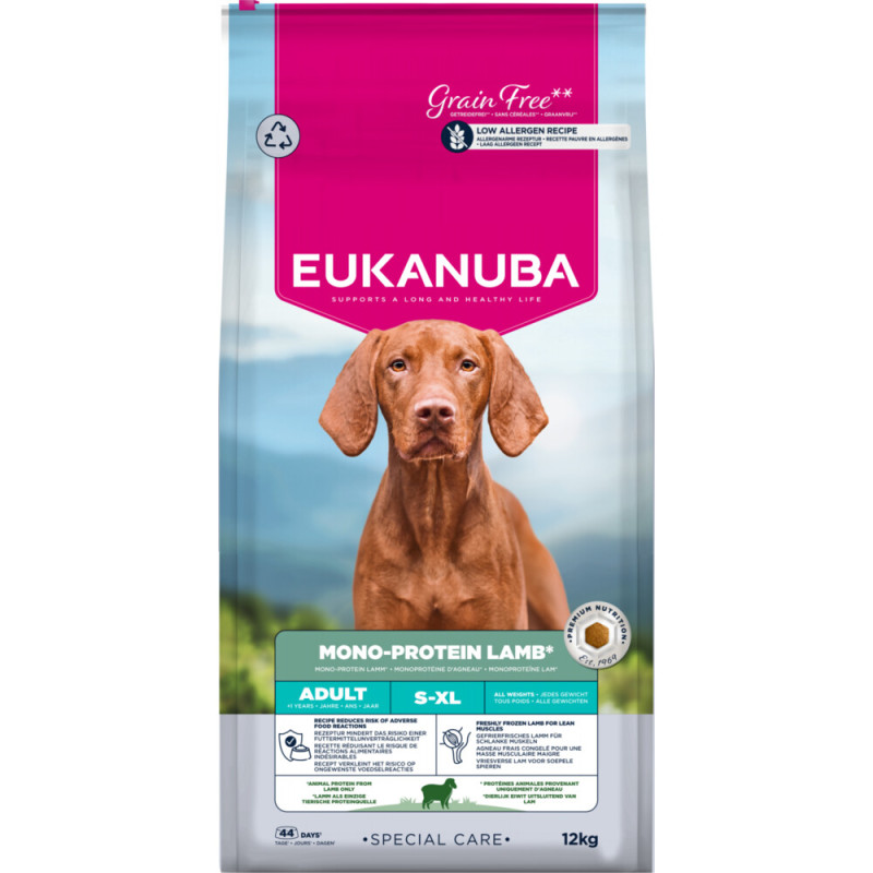 Sausa barība suņiem - Eukanuba Adult Special Care Mono protein Lamb 12KG