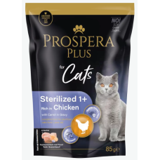 Konservi kaķiem - Prospera Plus, Cat Pouch Sterilized 1+, Chicken and Carrot, 85 g