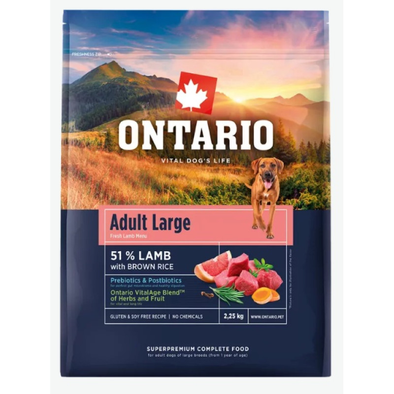 Sausa barība suņiem – Ontario Adult Large, Lamb and Brown Rice, 2,25 kg