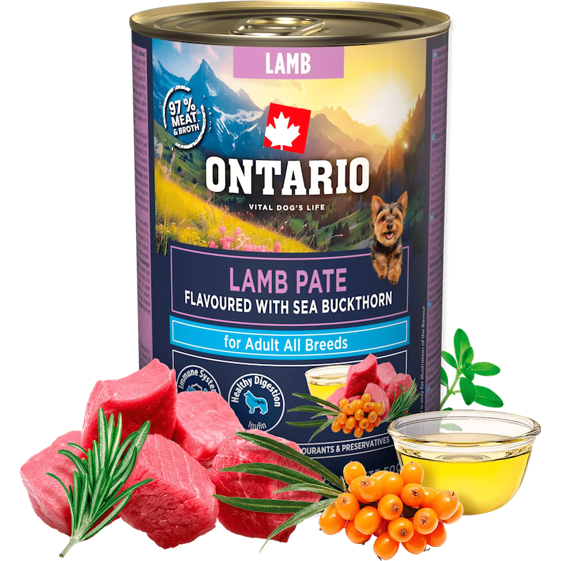 Konservi suņiem - Ontario Adult Lamb Pate with Sea Buckthorn Flavor 400g