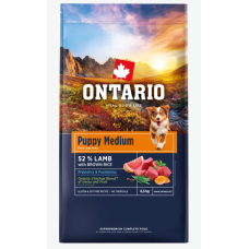 Barība kucēniem – Ontario Puppy Medium, Lamb and Brown Rice, 6,5 kg