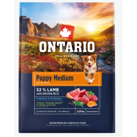 Barība kucēniem – Ontario Puppy Medium, Lamb and Brown Rice, 2,25 kg