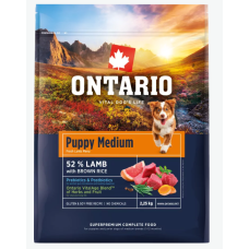 Barība kucēniem – Ontario Puppy Medium, Lamb and Brown Rice, 2,25 kg