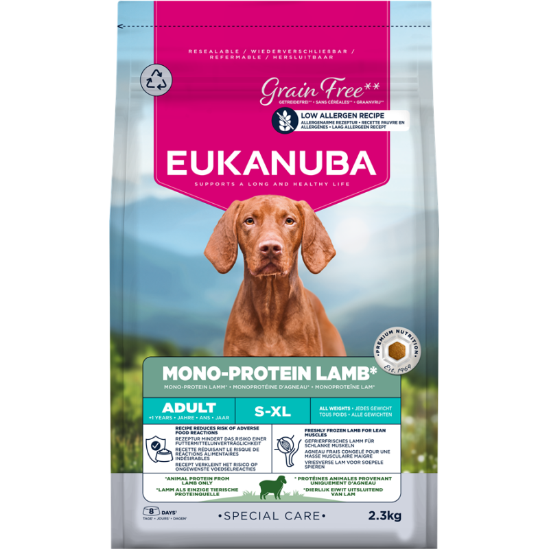 Sausa barība suņiem - Eukanuba Adult special Care Mono protein Lamb 2.3kg