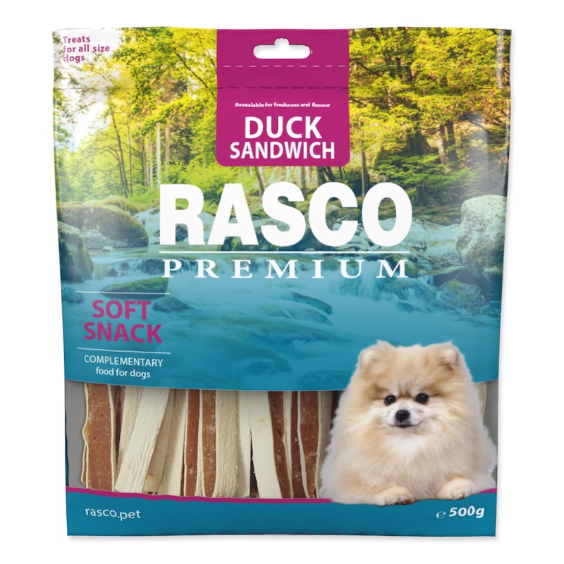 Gardums suņiem - Rasco Premium Snack sandwiches duck 500g