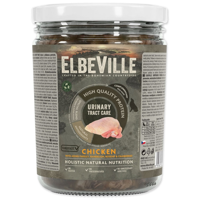 Konservi Elbeville Jar Dog Urinary Tract Care, chicken with added parsley, dandelion 440ml
