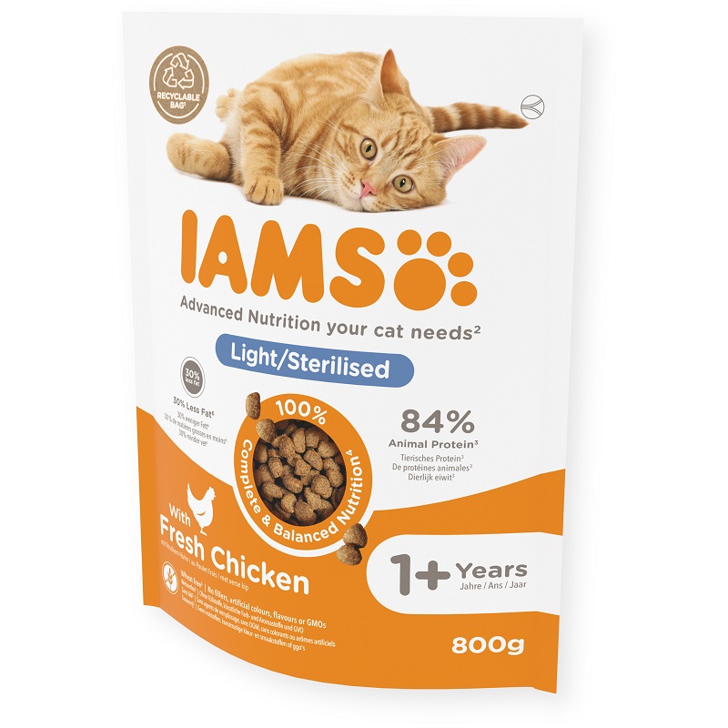 Sausā barība sterilizētiem/kastrētiem kaķiem - IAMS CAT ADULT STERILIZED CHICKEN 800gr