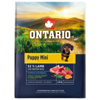 Barība kucēniem – Ontario Puppy Mini, Lamb and Brown Rice, 2,25 kg