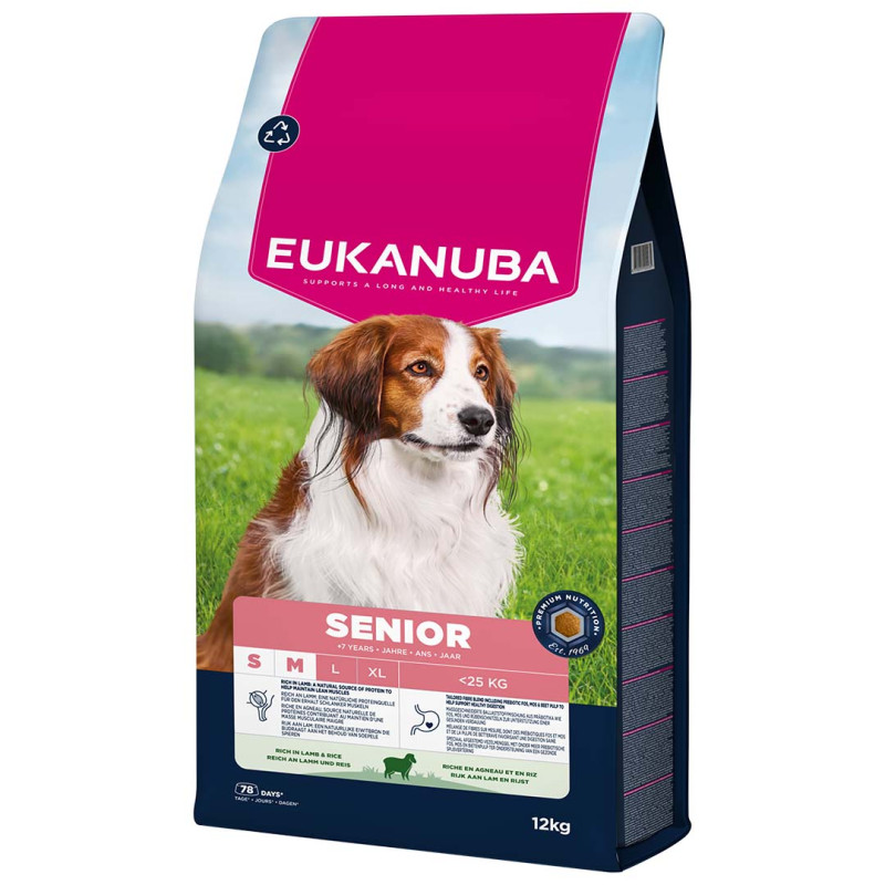 Sausa barība suņiem - Eukanuba Senior, Small/Medium, Lamb and Rice, 12 kg
