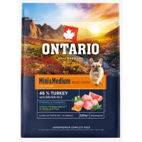 Barība suņiem – Ontario Mini and Medium, Weight Control, Turkey and Brown Rice, 2,25 kg