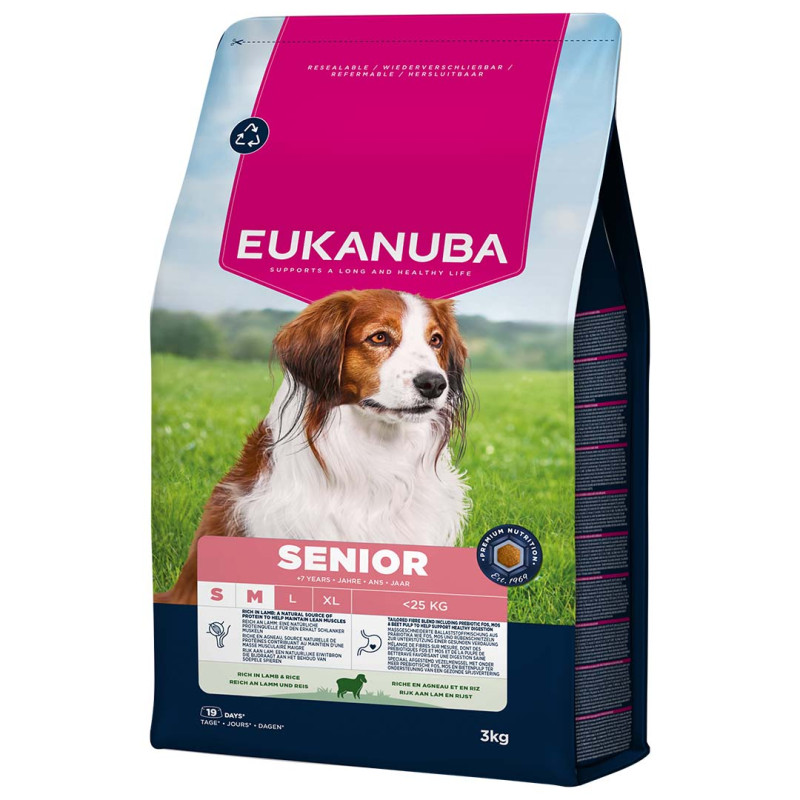 Sausa barība suņiem - Eukanuba Senior, Small/Medium, Lamb and Rice, 3 kg