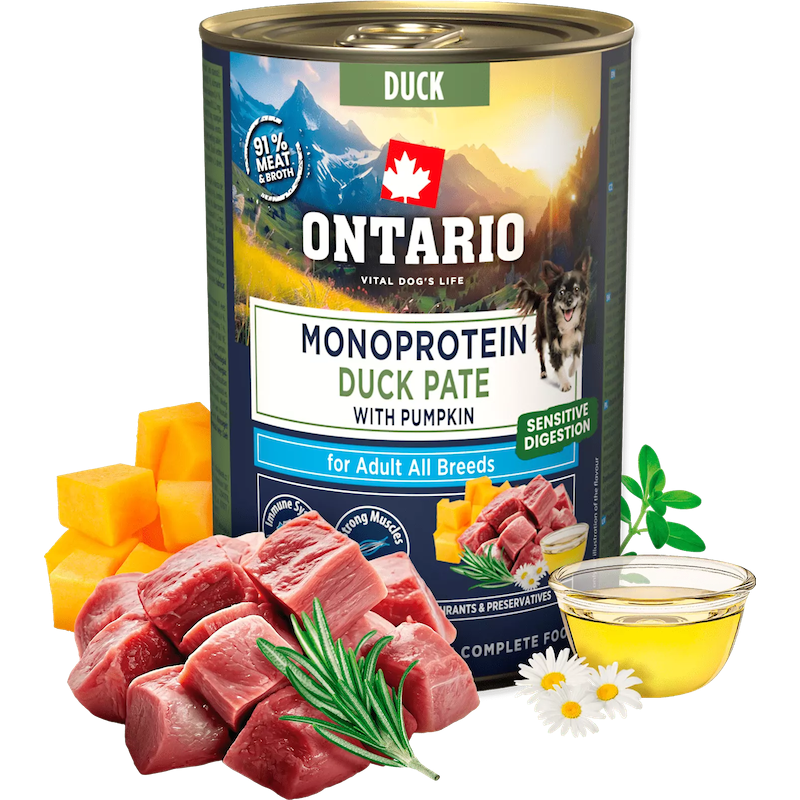 Konservi suņiem - Ontario Adult Monoprotein Duck Pate with Pumpkin 400g