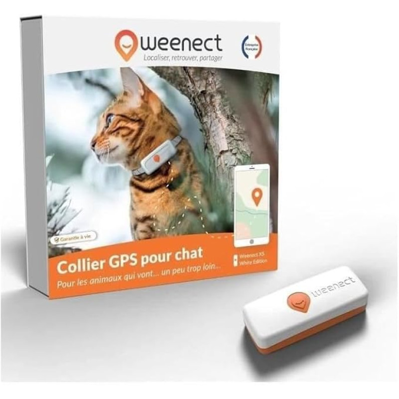 Mini GPS izsekotājs kaķiem - Weenect Cat White collar (ar kakla siksnu)