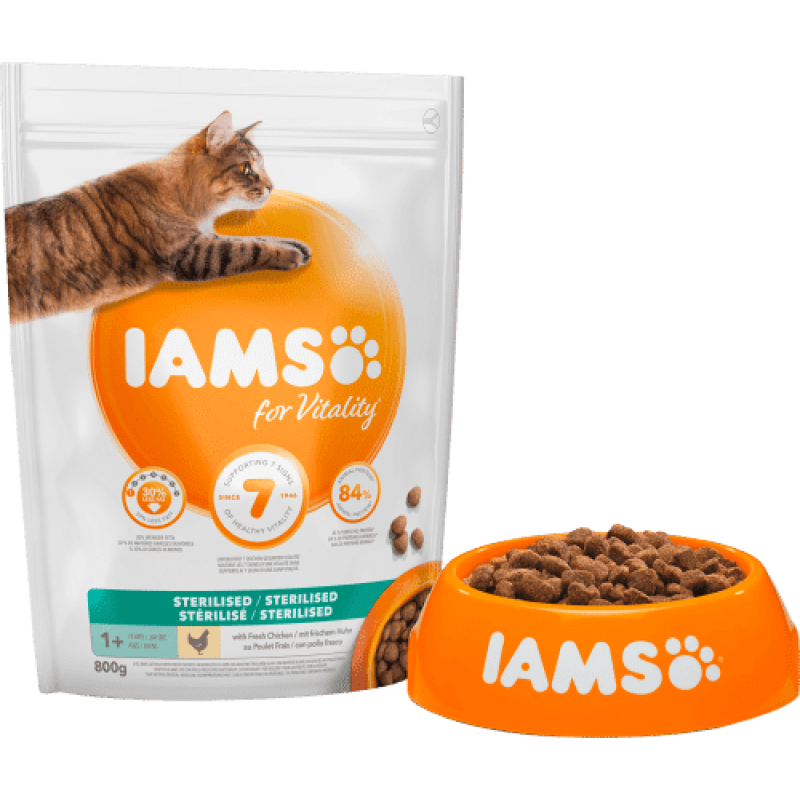 Sausā barība kaķiem - IAMS CAT ADULT STERILIZED CHICKEN, 800 gr