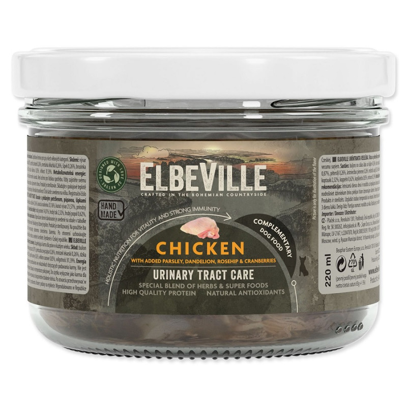 Konservi Elbeville JarDog Urinary Tract Care, chicken with added parsley, dandelion, 220ml