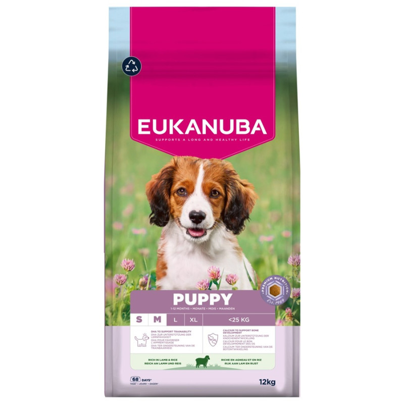 Sausa barība kucēniem - Eukanuba Puppy & Junior, Small & Medium, Lamb & Rice, 12 kg