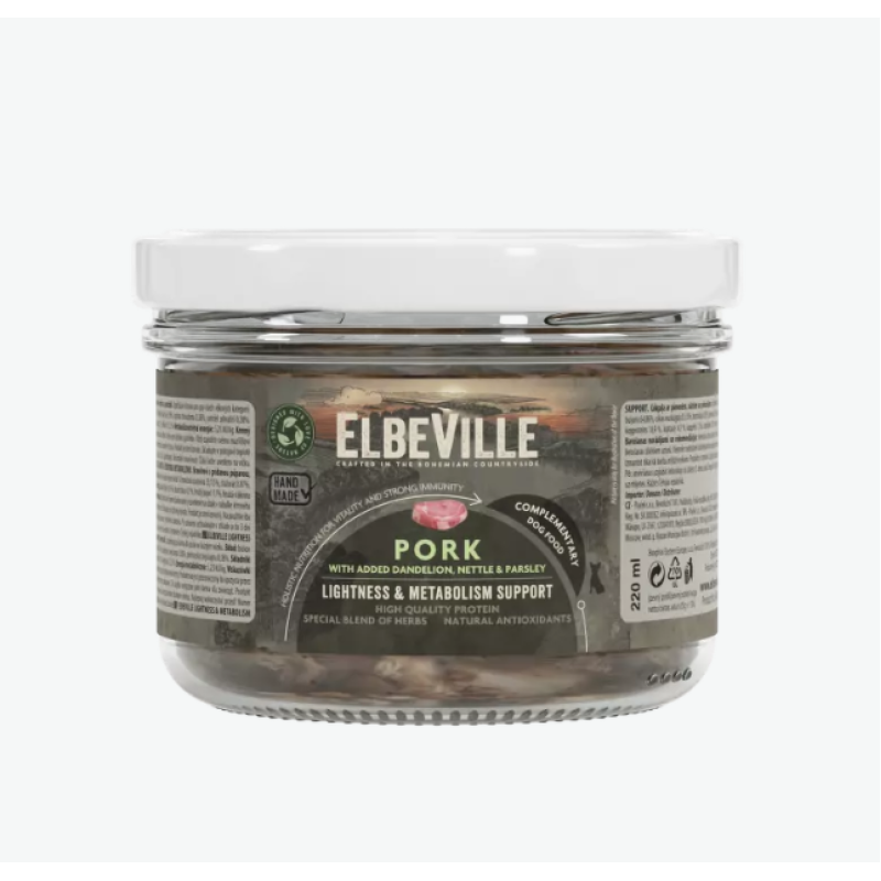 Konservi suņiem – ElbeVille Lightness and Metabolism Support, Pork with added Cream, 220 m