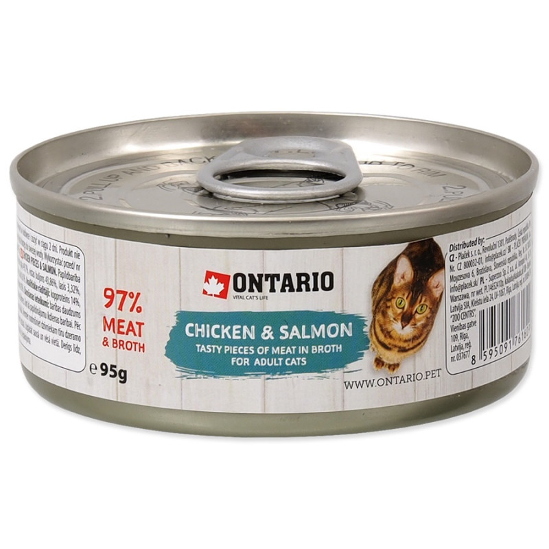 Konservi kaķiem – Ontario Cat Chicken Pieces+Salmon 95g