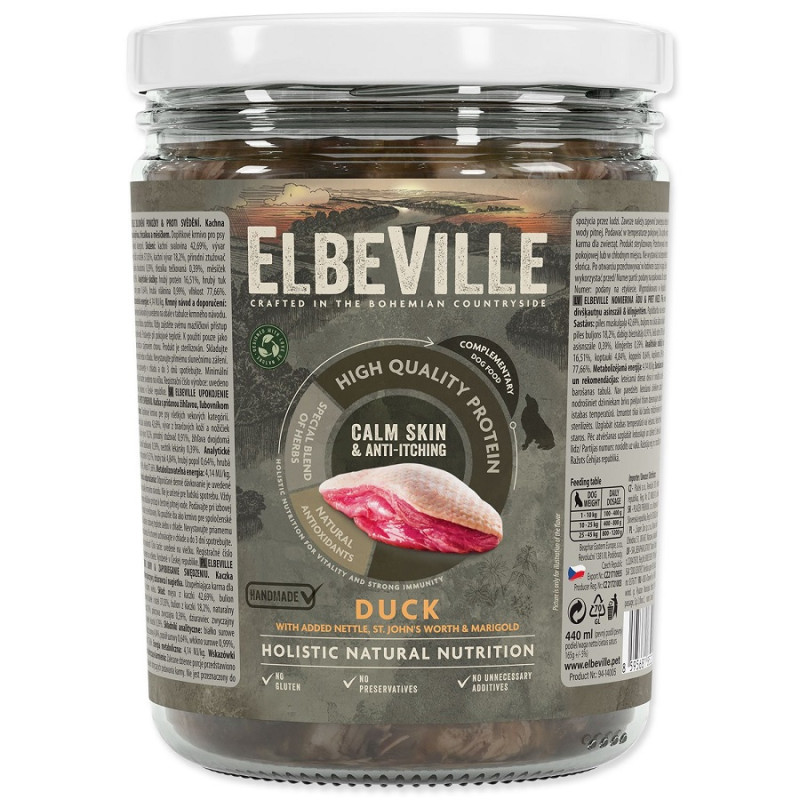 Konservi suņiem - Elbeville Jar Dog Calm Skin&Anti-Itching, duck with added nettle, 440ml